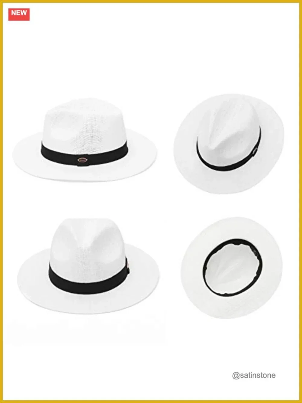 Straw Fedora Sun Hat with Adjustable Drawstring - Paper Panama Hat for Beach